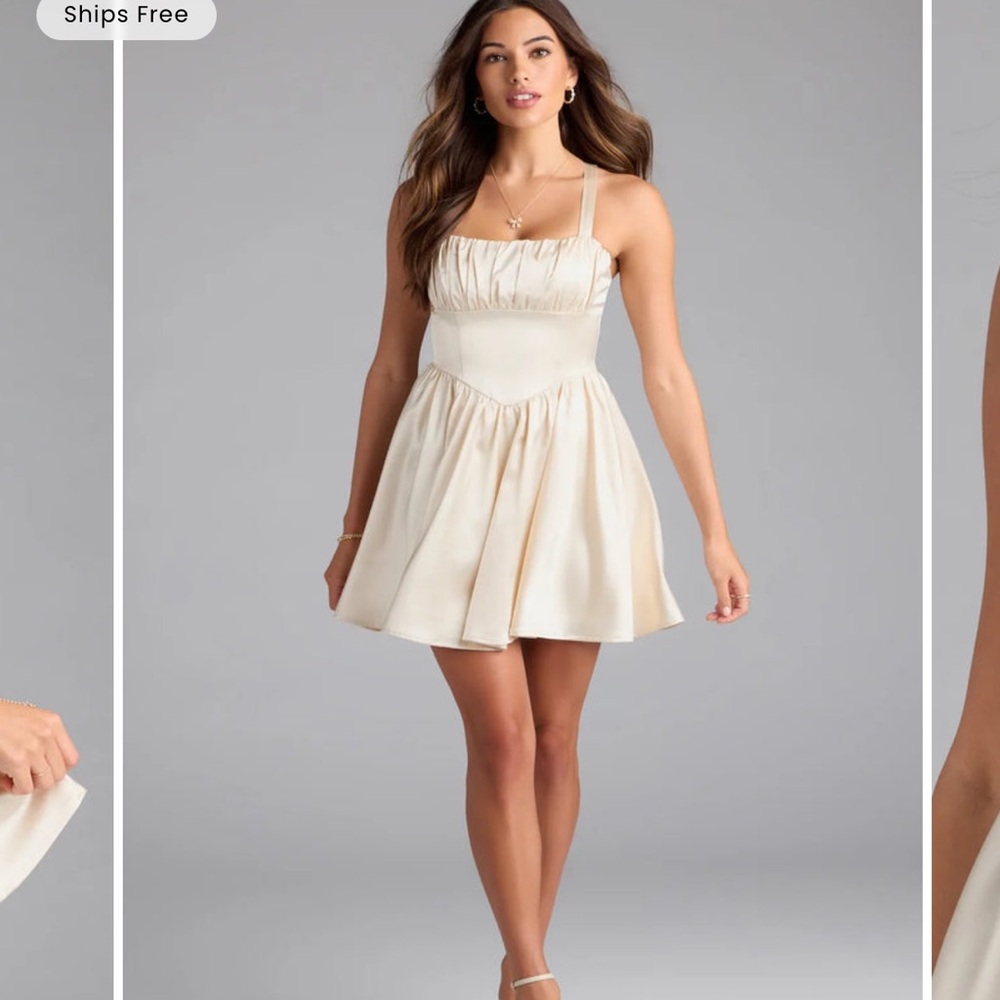 NWT Chic cream sleeveless dress w/ ruched bodice. Create a bundle and save!